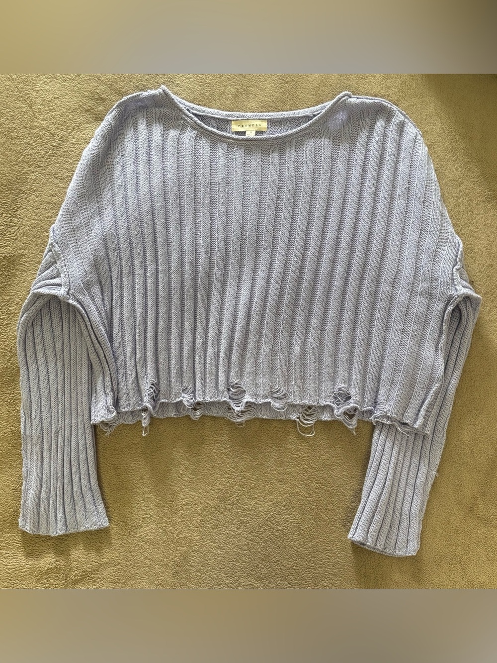 Promesa Light Lavender Ribbed Distressed Cropped Sweater